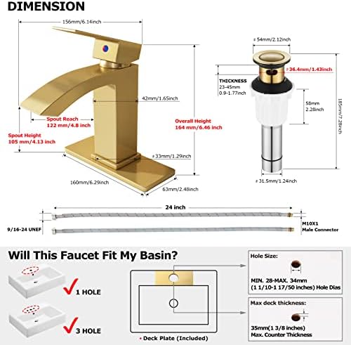 Brass Waterfall Faucet with Extra Large Spout Deck Plate Components