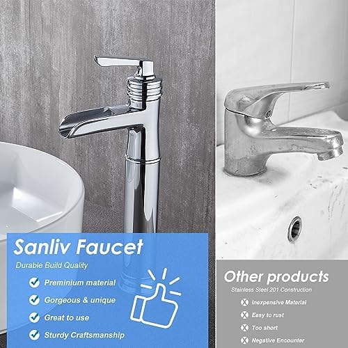 Sanliv Vessel Sink Faucet Waterfall Design Bathroom Faucet With Pop Up Drain