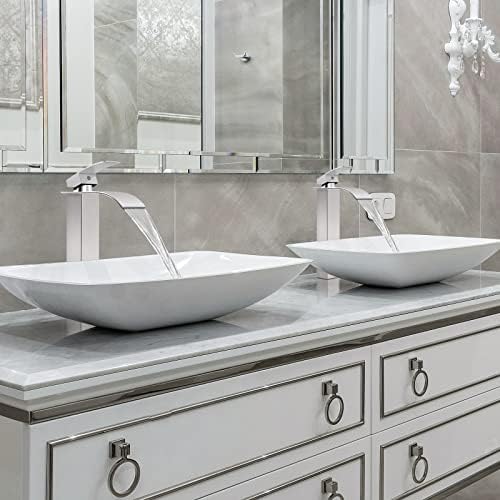 Tremendous Waterfall Bathroom Sink Faucet with Brushed Nickel Design