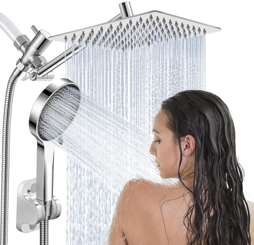 8 Square Rain shower Head with Adjustable Arm High Pressure Flow
