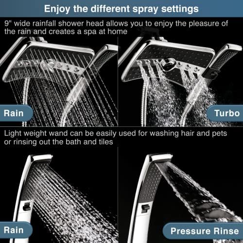 Bright Showers Dual Shower Head Combo Set Handheld Black Face 60 Hose