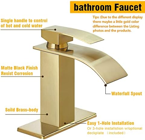 BESy Waterfall Faucet Single Handle Brushed Gold