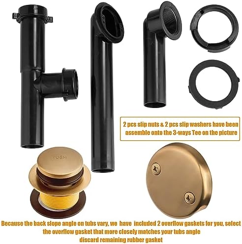 Artiwell 1-12 Black Tubular Bathtub Drain Kit with Overflow and Plug