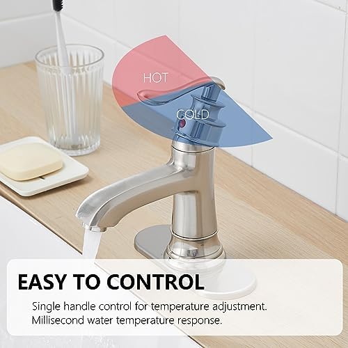 Brushed Nickel Single Hole Bathroom Faucet with 38 tubing for Deck Mount