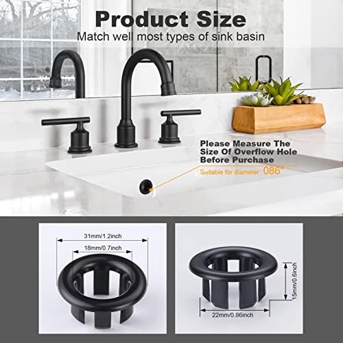 ARCORA 2-Piece Sink Overflow Ring Matte Black