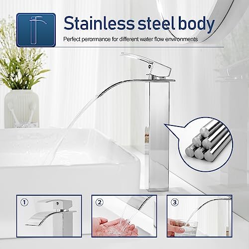 Stylish Waterfall Faucet Tall Bathroom Sink Faucet