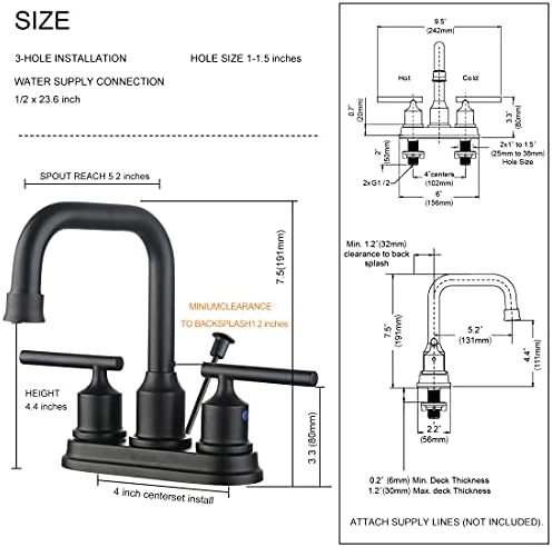 WOWOW 4-inch Black Bathroom Faucet with Lift Rod