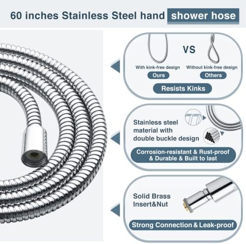 Bright Showers Dual Shower Head Combo Set Handheld Black Face 60 Hose