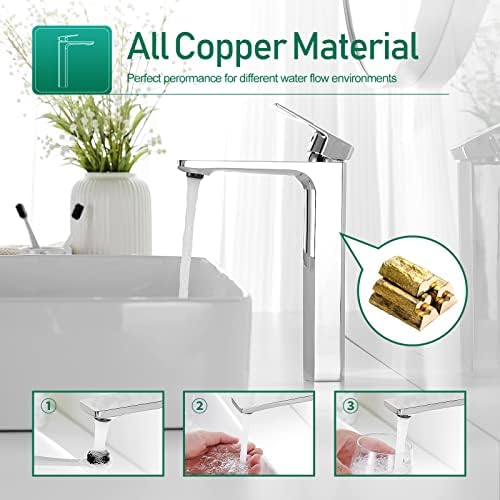 VOTON Tall Bathroom Sink Faucet Solid Brass with Easy Installation