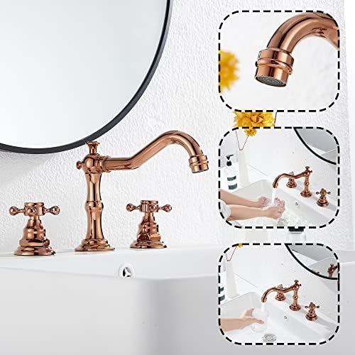 GGStudy 8-16inch Two Handles 3 Holes Widespread Bathroom Sink Faucet Copper Basin