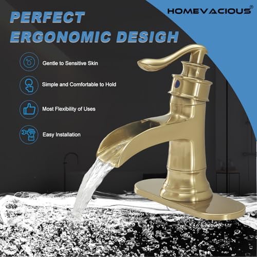 Homevacious Brushed Gold Single Handle Bathroom Faucet 1