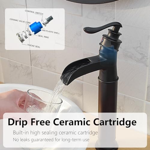 Matte Black Vessel Sink Faucet with Waterfall Flow and Single Handle