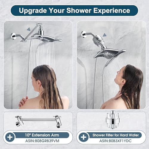 Bright Showers Dual Shower Head Combo Set Handheld Black Face 60 Hose