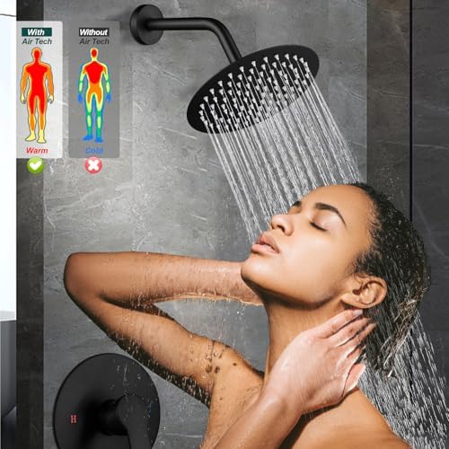 Heyalan Matte Black Square Rain shower Faucet Set
