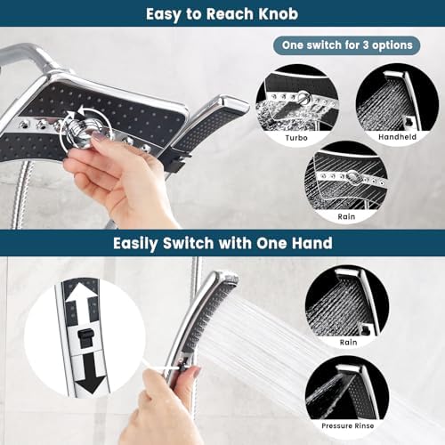 Bright Showers Dual Shower Head Combo Set Handheld Black Face 60 Hose