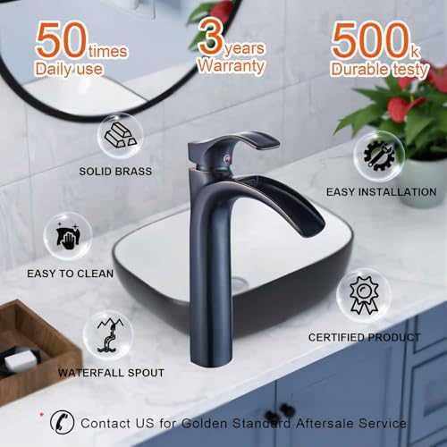 Yodel Solid Brass Tall Bathroom Vessel Sink Faucet with Waterfall
