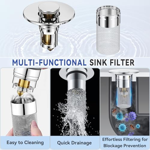 SNYZU 2-Piece Sink Drain Stopper with Hair Catcher Easy to Use