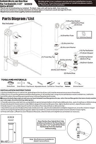 Artiwell 1-12 Black Tubular Bathtub Drain Kit with Overflow and Plug