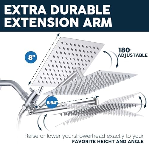 8 Square Rain shower Head with Adjustable Arm High Pressure Flow