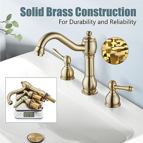 Aolemi Brushed Gold 8 Inch Widespread Bathroom Sink Faucet