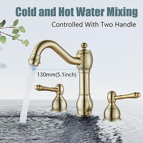 Aolemi Brushed Gold 8 Inch Widespread Bathroom Sink Faucet