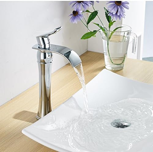 BWE Single Handle Faucet Chrome Waterfall Bathroom Faucet for Sink 1 Hole