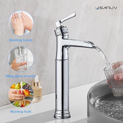 Sanliv Vessel Sink Faucet Waterfall Design Bathroom Faucet With Pop Up Drain