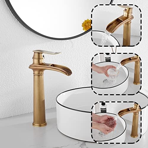 Tall antique brass bathroom faucet with ceramic disc and US fittings