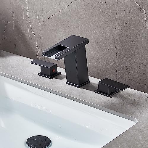 Skybathjoy Black 3-Hole Waterfall Bathroom Faucet