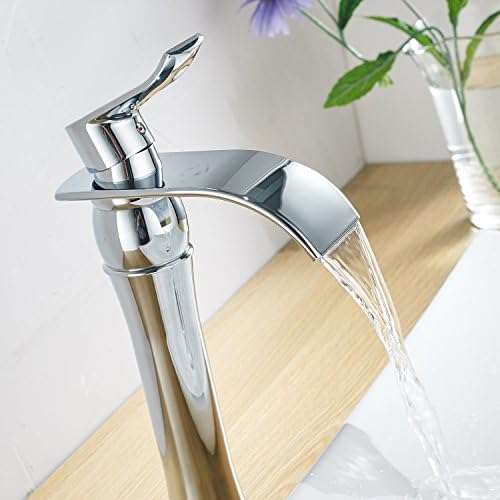 BWE Single Handle Faucet Chrome Waterfall Bathroom Faucet for Sink 1 Hole
