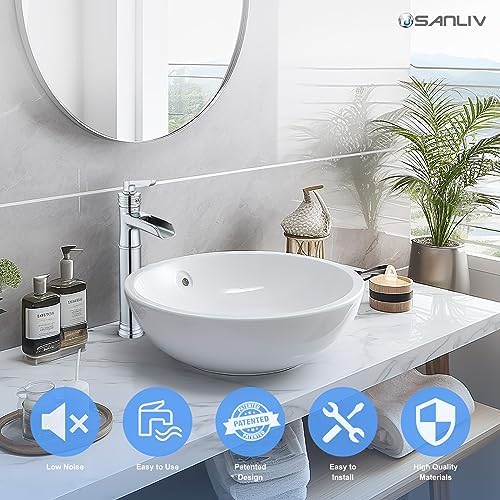 Sanliv Vessel Sink Faucet Waterfall Design Bathroom Faucet With Pop Up Drain