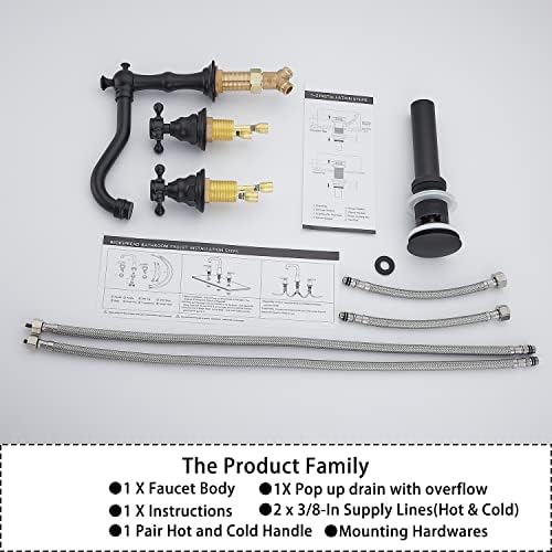 GGStudy Black 2-Handle 3-Hole Bathroom Faucet