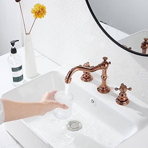 GGStudy 8-16inch Two Handles 3 Holes Widespread Bathroom Sink Faucet Copper Basin