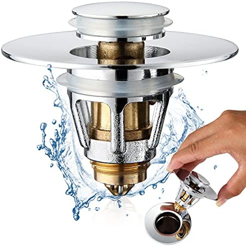 PerPaiMe - Universal Stainless Steel Bathroom Sink Stopper with Anti-Clogging Strainer