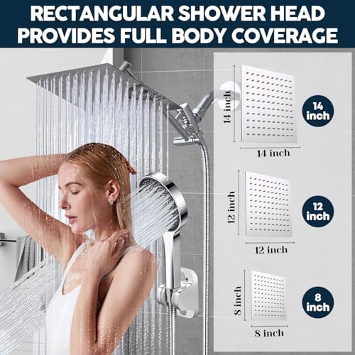 8 Square Rain shower Head with Adjustable Arm High Pressure Flow