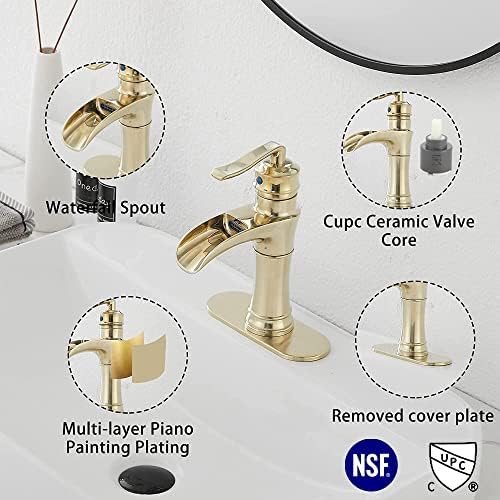 Exquisite waterfall bathroom faucet with gold finish for luxury bath by GGStudy