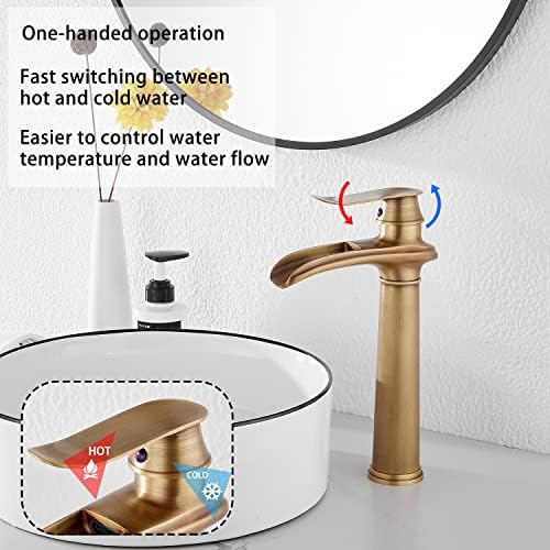 Tall antique brass bathroom faucet with ceramic disc and US fittings