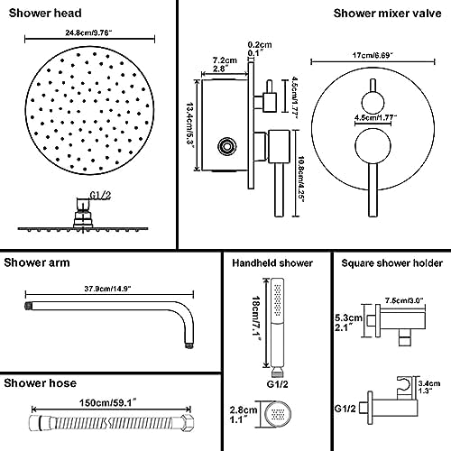 BESy 10-Inch Round Matte Black Shower System Professional-Scale Showers and Fixtures