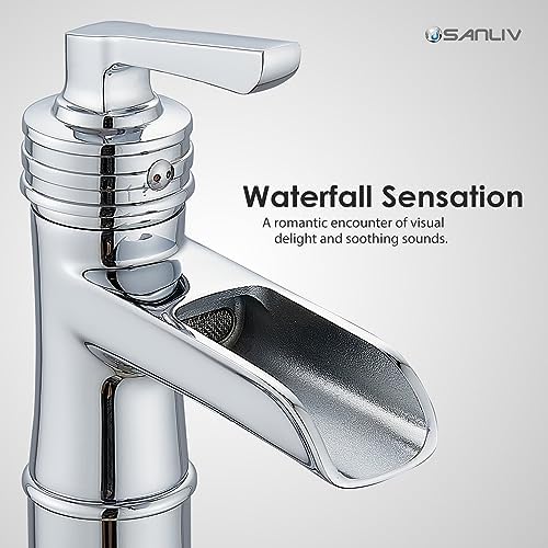 Sanliv Vessel Sink Faucet Waterfall Design Bathroom Faucet With Pop Up Drain