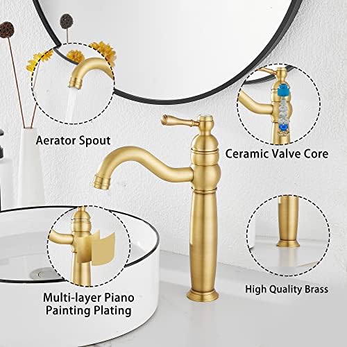 GGStudy 360-Degree Swivel Faucet Antique Brass 1-Hole Sink Faucet