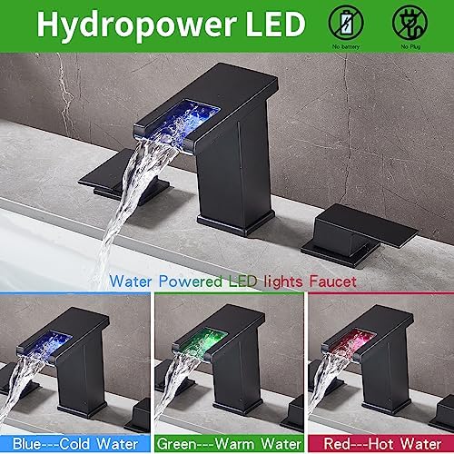 Skybathjoy Black 3-Hole Waterfall Bathroom Faucet
