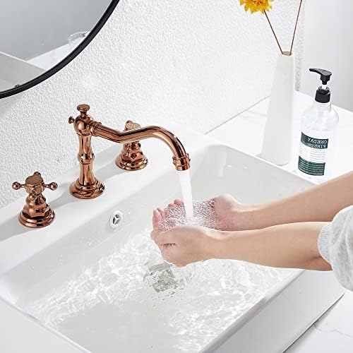 GGStudy 8-16inch Two Handles 3 Holes Widespread Bathroom Sink Faucet Copper Basin