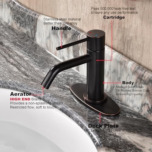 JXMMP Oil Rubbed Bronze Single Hole Bathroom Faucet with 6 Inch Deck Plate