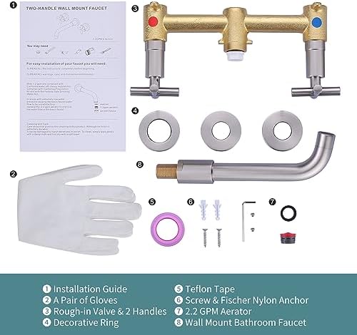 Arcora Brushed Nickel Bathroom Faucet Wall-Mounted with 2 Handles