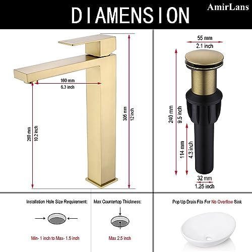 AmirLans Brushed Gold Vessel Sink Faucet