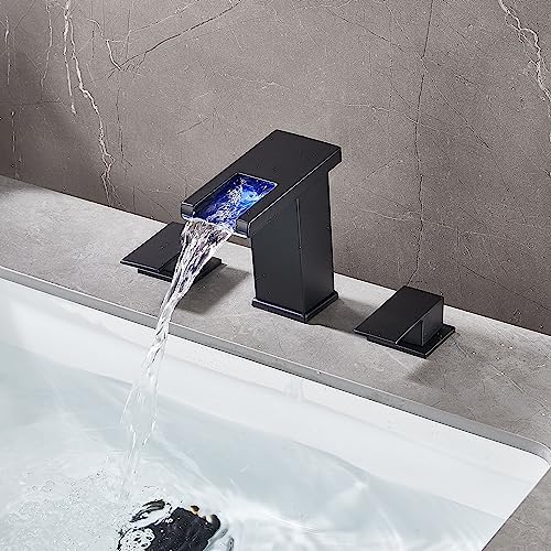 Skybathjoy Black 3-Hole Waterfall Bathroom Faucet