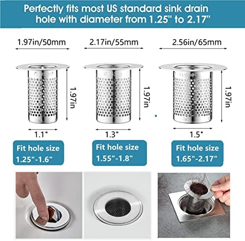 Big Set of 3 Hair Catcher Drains for Bathroom Sinks