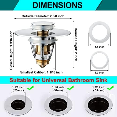 PerPaiMe - Universal Stainless Steel Bathroom Sink Stopper with Anti-Clogging Strainer
