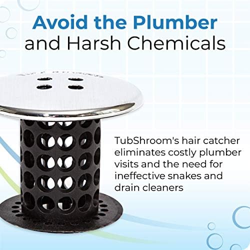 TubShroom Black Chrome Hair Catcher Effortless Drain Protection
