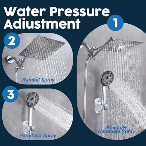 8 Square Rain shower Head with Adjustable Arm High Pressure Flow